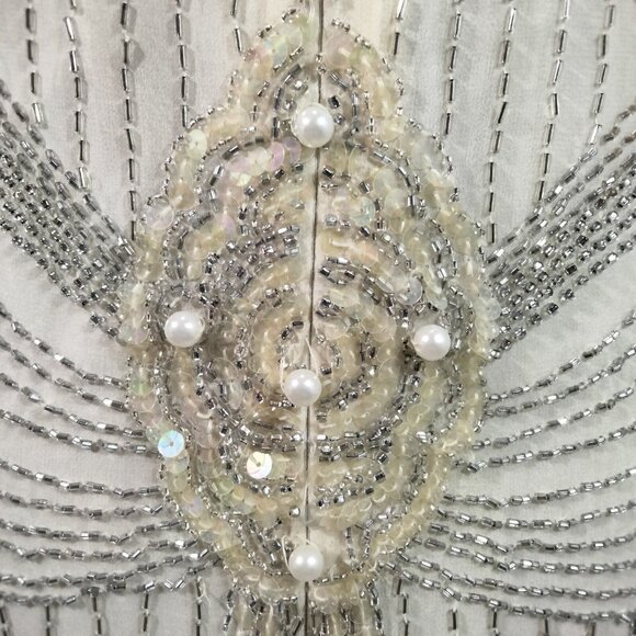 Vintage Lillie Rubin Silk Off White Beaded Dress Sz S Flapper Roaring 20s Retro - Picture 15 of 16
